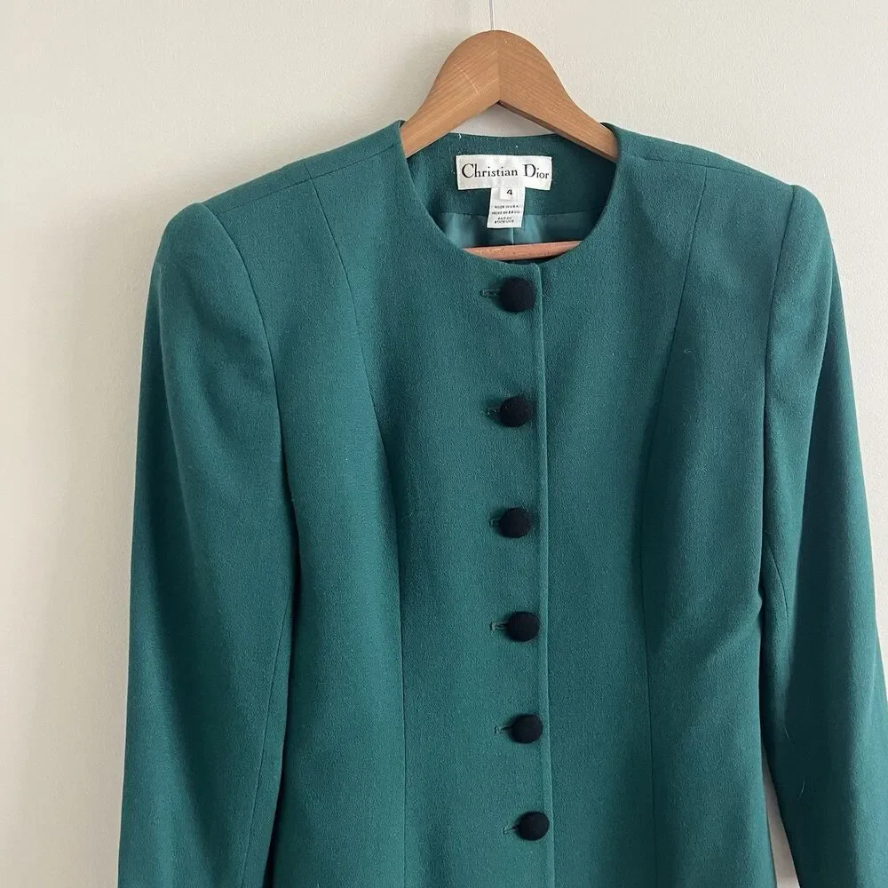 Christian Dior Vintage Wool Blazer Jacket Sz 4 Green Old Money Classic Heritage